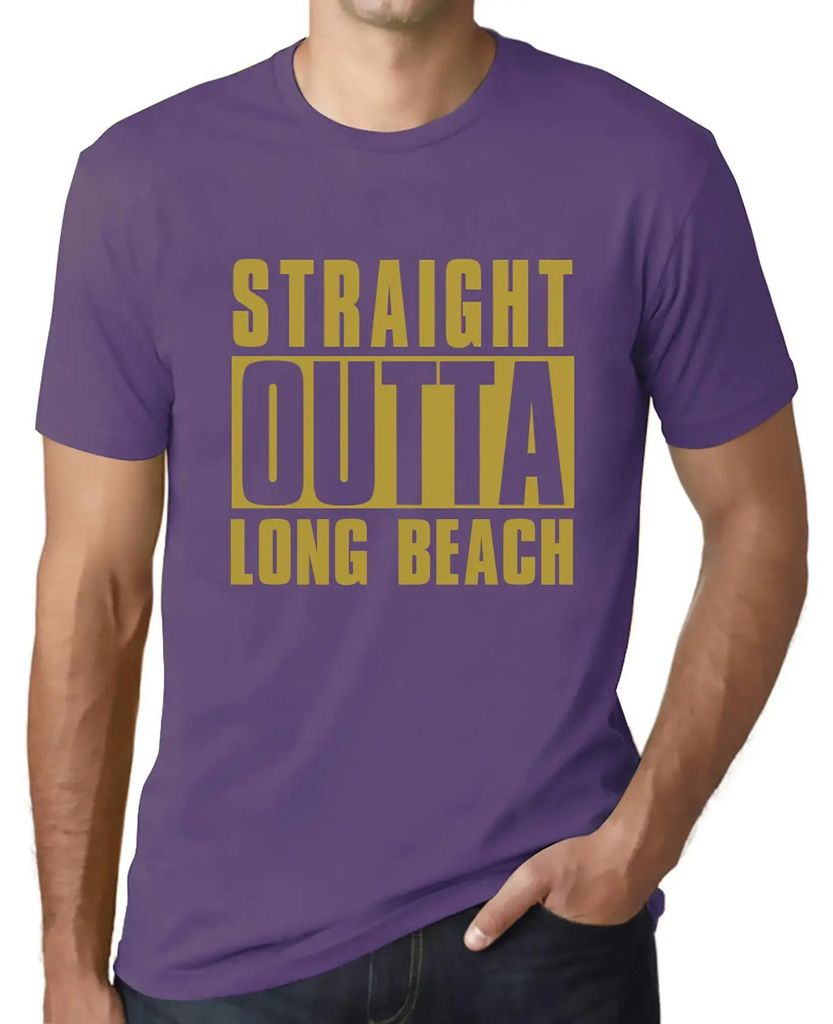 Herren Grafik T-Shirt Straight Outta Long Beach Öko-Verantwortlich Vintage Jahrgang Kurzarm Lustige Druck Geburtstag Geschenk Mann