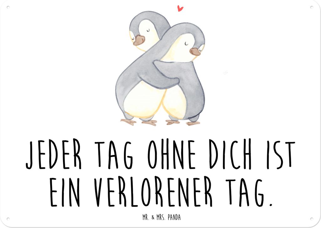 Mr. & Mrs. Panda tafel Pinguine Kuscheln DIN A3 - Weiß - Geschenk, Wandbild, Freund, für Partner, Freundin, Valentinstag, Metallbild, Blechschild...