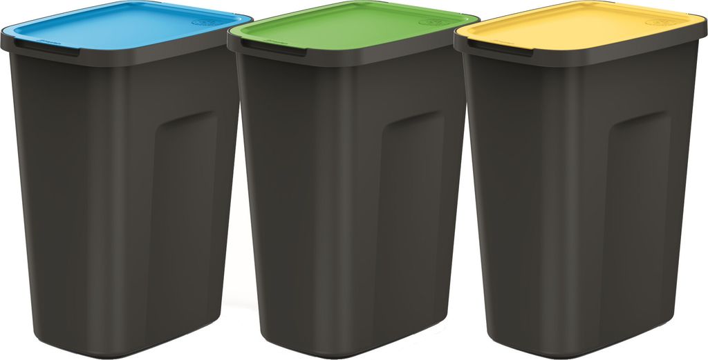 Mülleimer- 3er x35 Liter Set Mülltrennungssystem, Maße 38x29x51 cm, zur Mülltrennung,bunte Cover,Abfallsortierset,mit Öffnungsdeckel aus leich...
