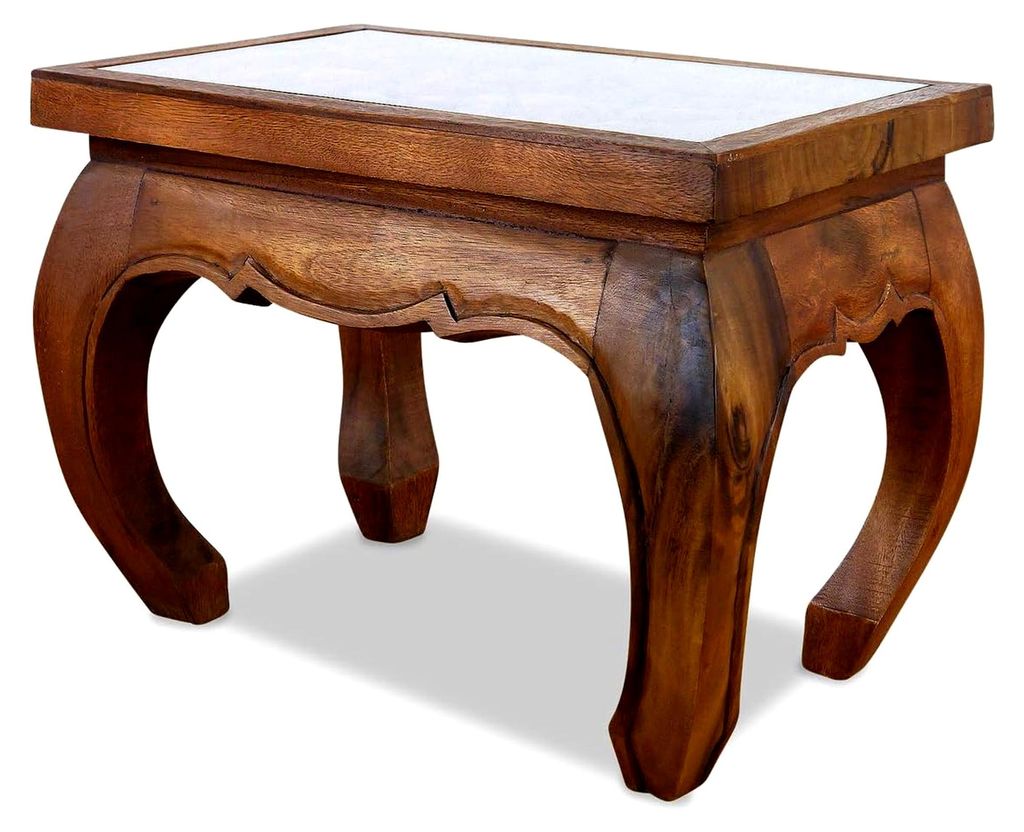 Opiumtisch mit Schnitzerei, Couchtisch, Beistelltisch, Sofatisch, handgefertigt, 58x38x41cm (Hellbraun)