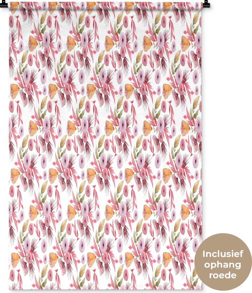 MuchoWow Wandteppich Wandbehang Blumen - Rosa - Farben - Aquarell 90x135 cm Tapisserie Dekoration Wandtuch - Baumwolle - Wandskulptur
