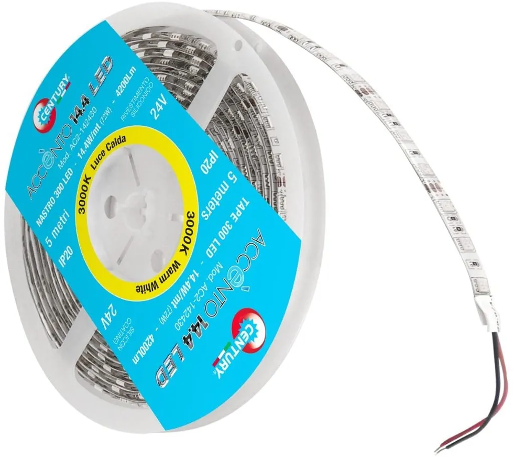Striscia LED Professionale 3000K IP20 14.4W/m Bobina 5m 72W