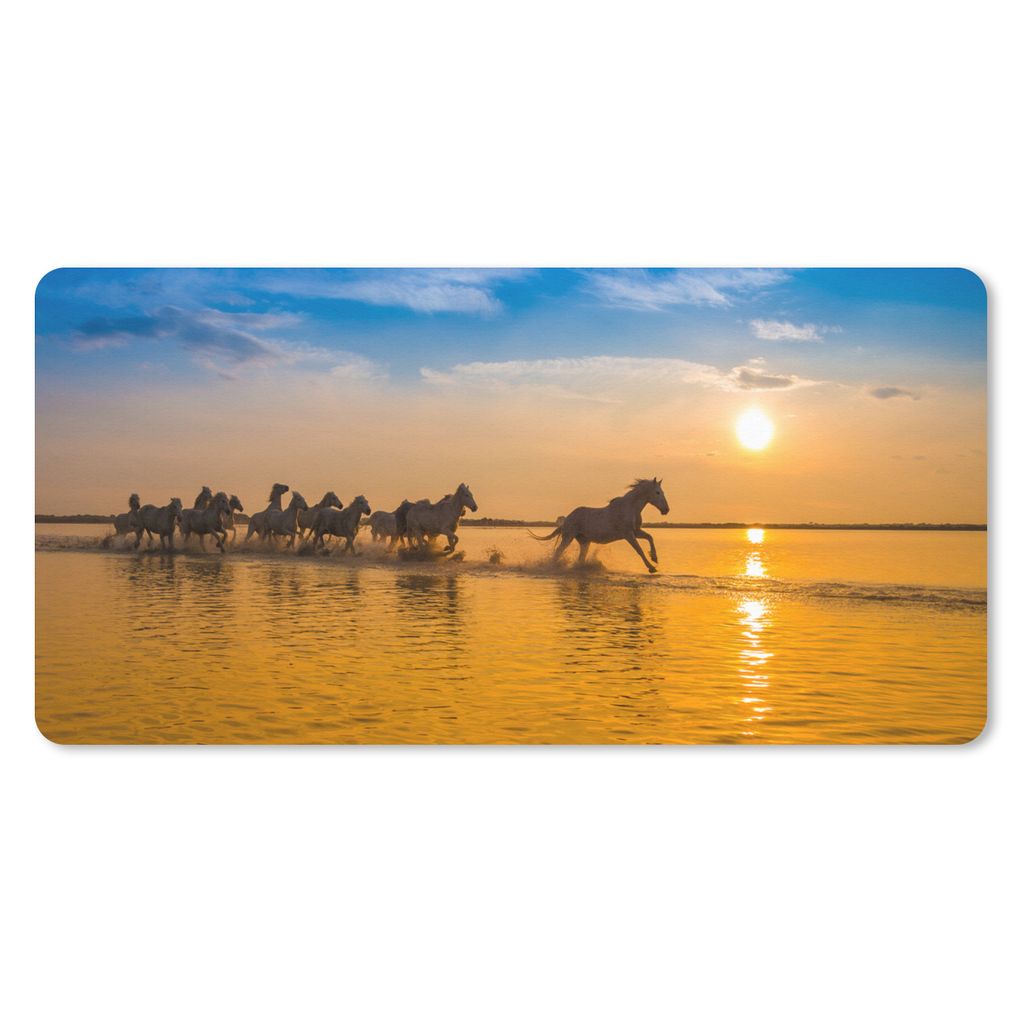 MuchoWow Mauspad Mousepad In den Sonnenuntergang galoppierende Pferdeherde in der Camargue 60x30 cm - Mousepads - Maus Mat - Pad - Mausunterlage ...