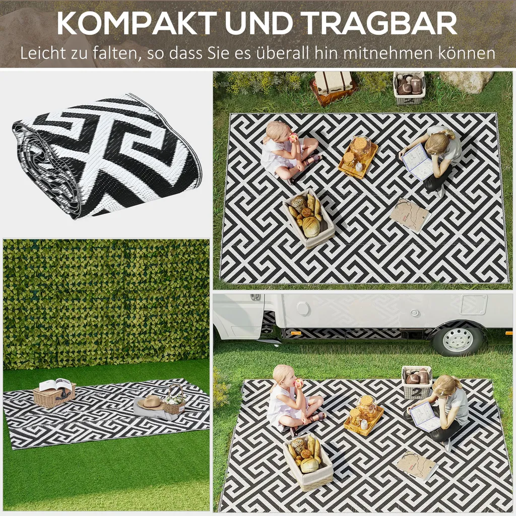 Tapis de terrasse imperméable réversible pour balcon noir et blanc - 4