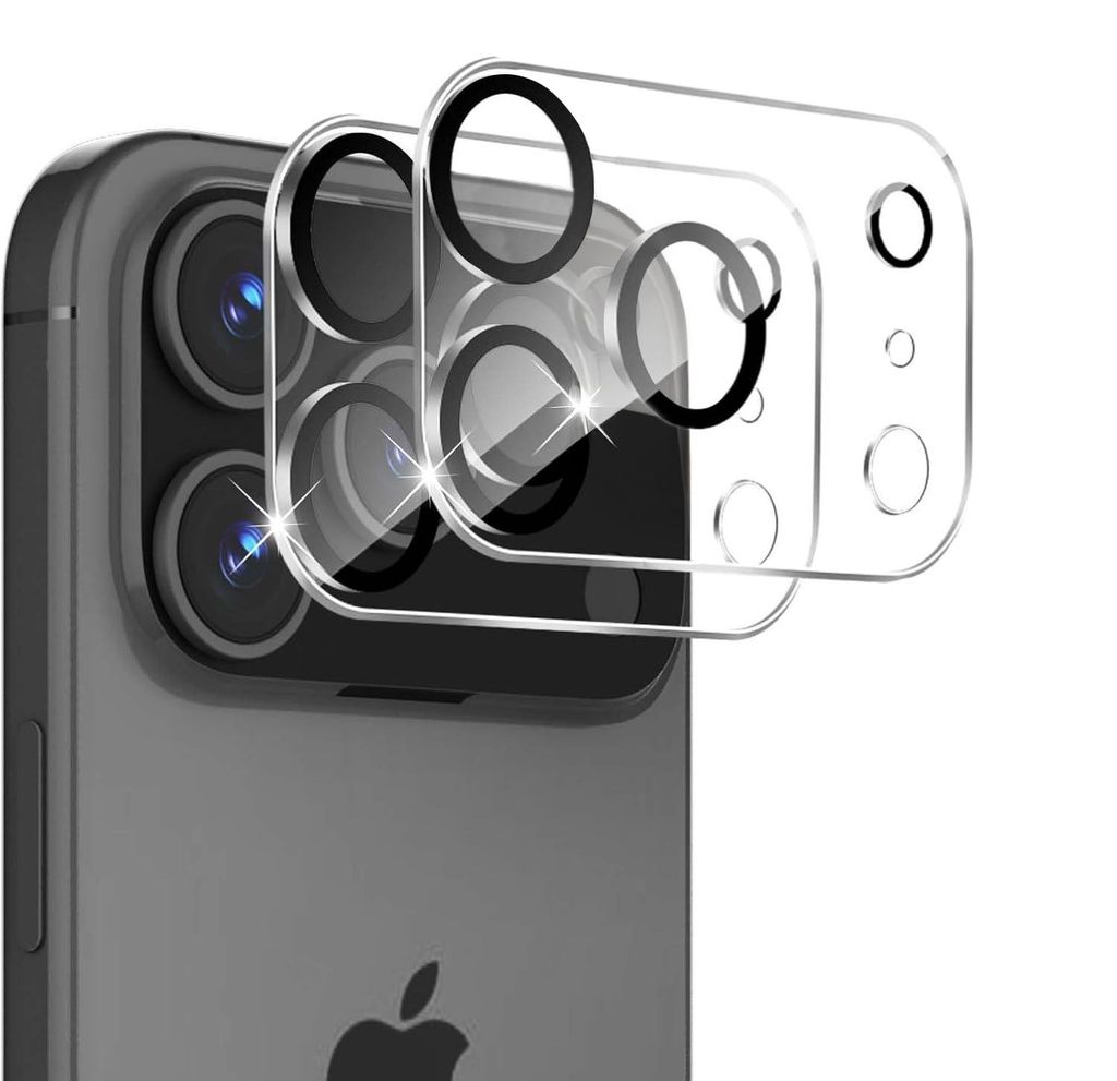 A close-up shot of a smartphone camera lens protector being placed over the camera lenses of a smartphone.