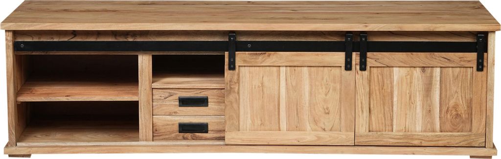 Lowboard 180 x 55 x 50 cm Akazienholz massiv naturfarben ohne Baumkante LIANO 1