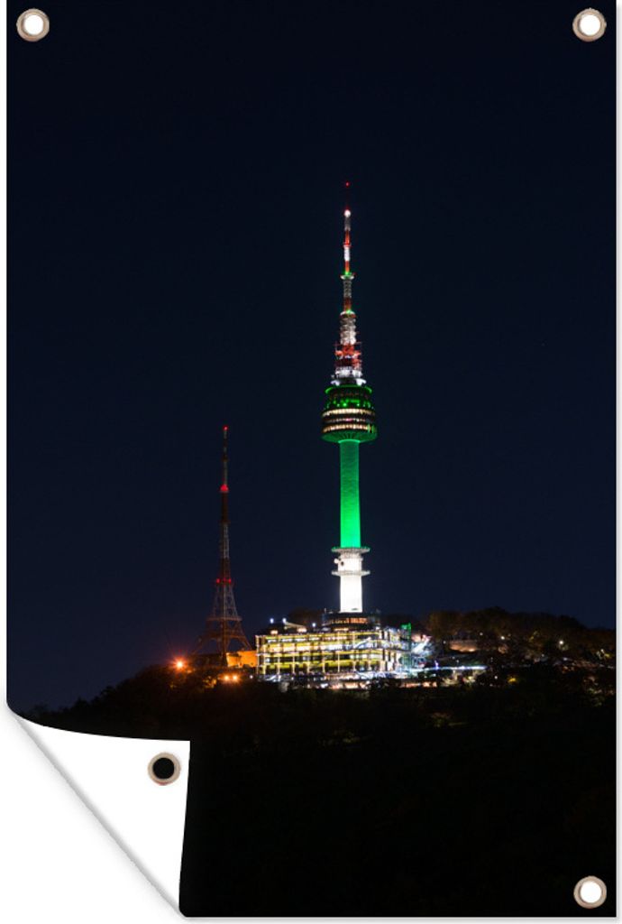 MuchoWow 40x60 cm Outdoor-Poster Gartendeko Sichtschutz Garten Poster für den Garten N-Seoul Tower - Nacht - Licht