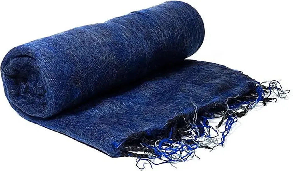 Châle Pashmina de Méditation Bleu Foncé Uni - Étoffe 200x80 cm