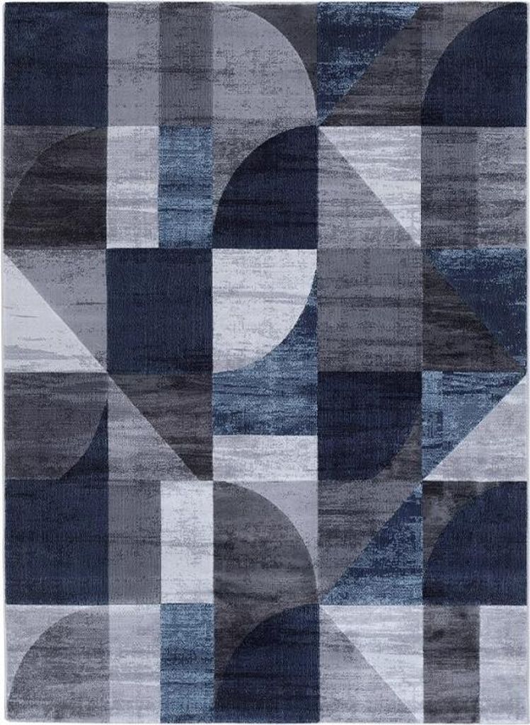 Moderner geometrischer Teppich rechteckig in Blau Grau Double BLU005