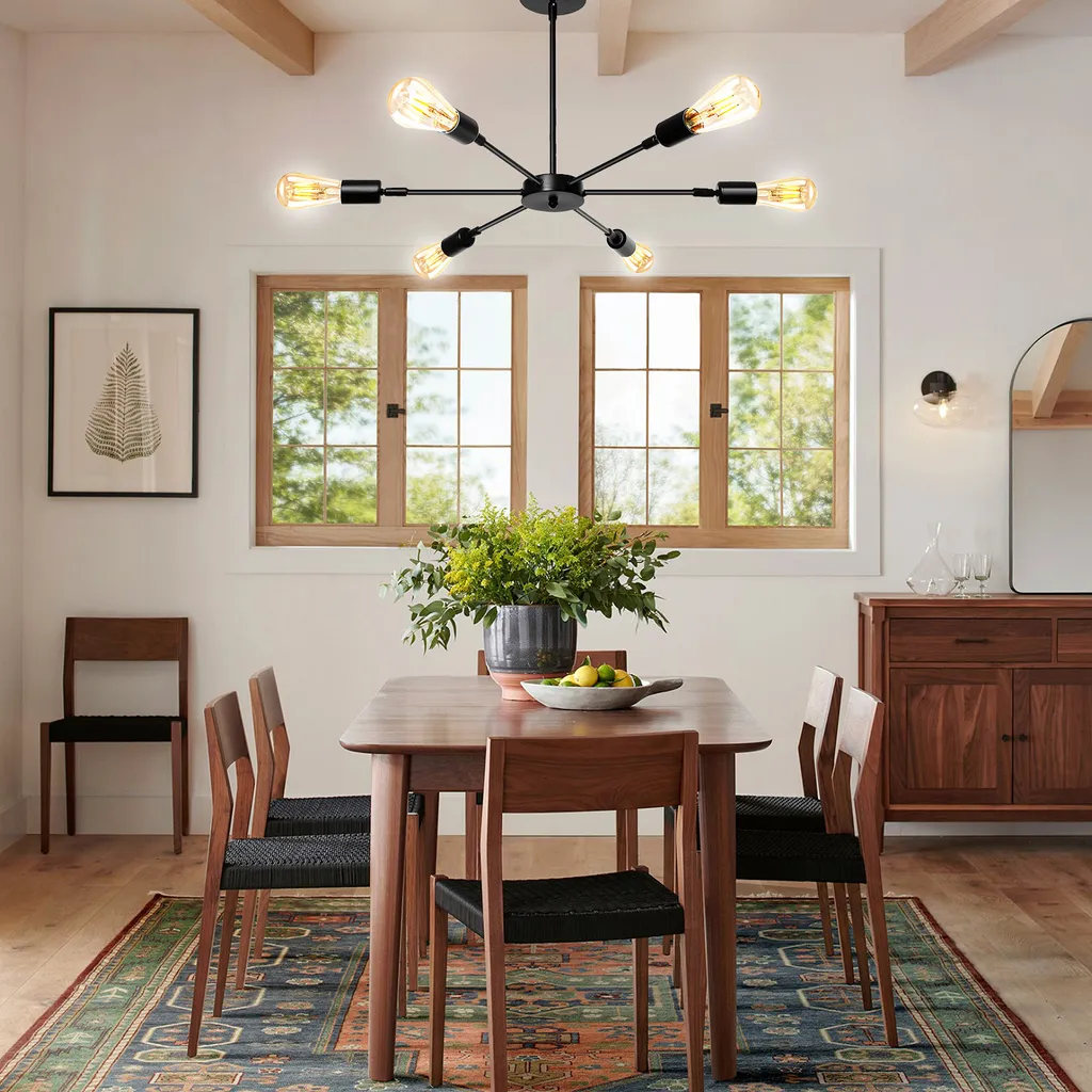 Lustre Noir Rétro 6 Lampes E27 : Solution Éclairage Puissant et Déco - 12