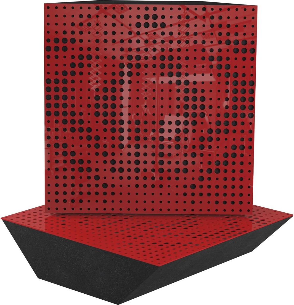 2-Stück Eck-Akustik-Bassfalle für Aufnahmestudio |UNIVERSE 50x50x10cm | Absorption und Diffusion | Farbe: Rot glänzender Kunststoff
