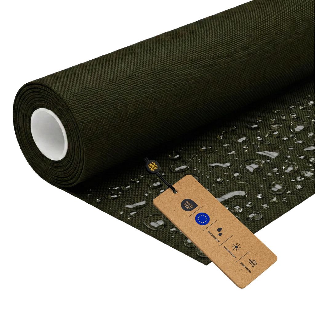 LOMIQ Polyesterstoff Wasserdicht, 100x150 cm, Khaki, 366 g/m2, Meterware Stoff Outdoor, Reißfest & Pflegeleicht, Material für Markisenstoff, Sege...