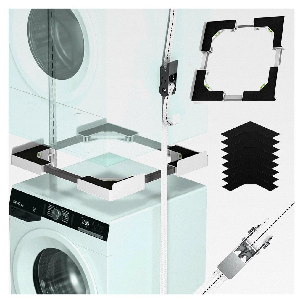 Universelles Stapelset für Waschmaschine und Trockner – Verstellbarer Zwischenbaurahmen 45–68 cm, Ideal für die Verbindung von Waschmaschine ...