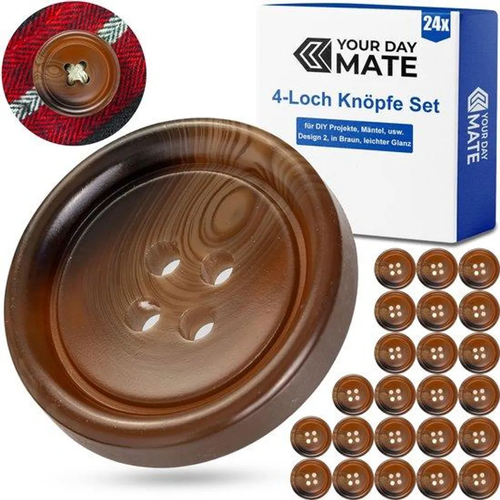 Lot de 24 Boutons en Polyester Marron 17,9mm 28L à 4 Trous pour Veste
