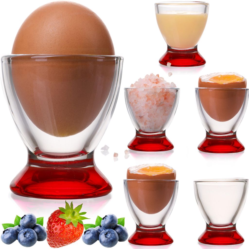 PLATINUX Rote Eierbecher Set (6-Teilig) aus Glas Produktbild 