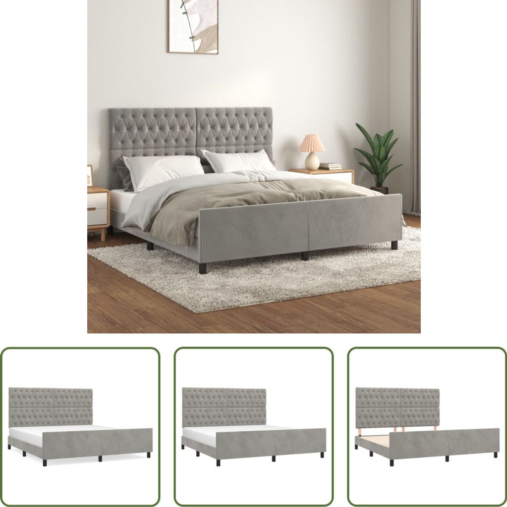 The Living Store Bettgestell mit Kopfteil Hellgrau 180x200 cm Samt