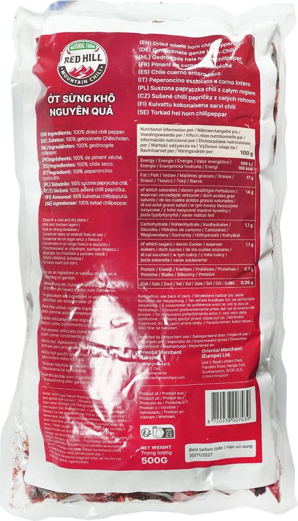 Red Hill | Getrocknete Chilischoten Ganz - 500g - Keine Allergene - Ganze Chilis - Würze