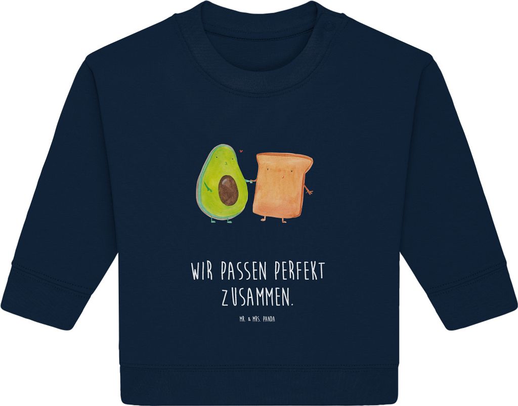 Mr. & Mrs. Panda Organic Baby Pullover Avocado Toast 12. - 18. Monat - French Navy - Geschenk, Bullover, Hochzeit, Pärchen, Liebe, Freundin