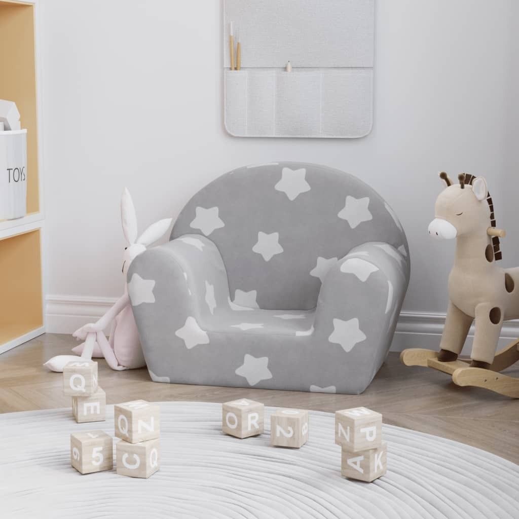 Cloris DesignMöbel Kindersofa Hellgrau mit Sternen Weich Plüsch , Kinderschränke 2024 Neu