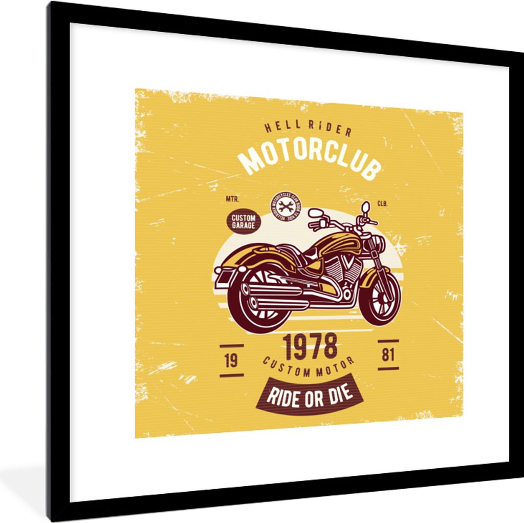 MuchoWow MuchoWow Gerahmtes Poster Motorrad - Gelb - Retro 40x40 cm - Poster mit zchwarzem Bilderrahmen - Poster - Plakat im Rahmen
