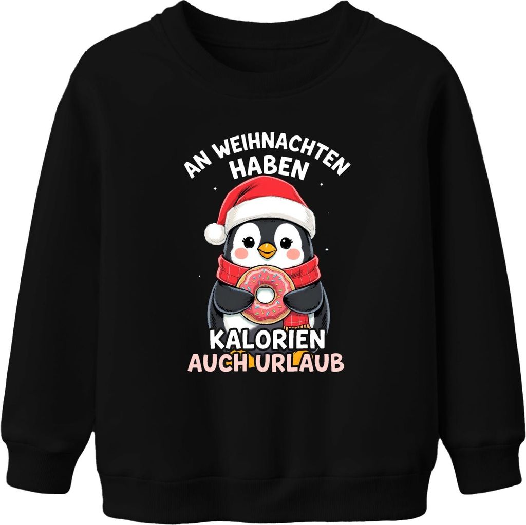 An Weihnachten Kalorien Urlaub Pinguin Donut lustig Geschenk Uni Kinder Sweatshirt Pullover, Schwarz, 116