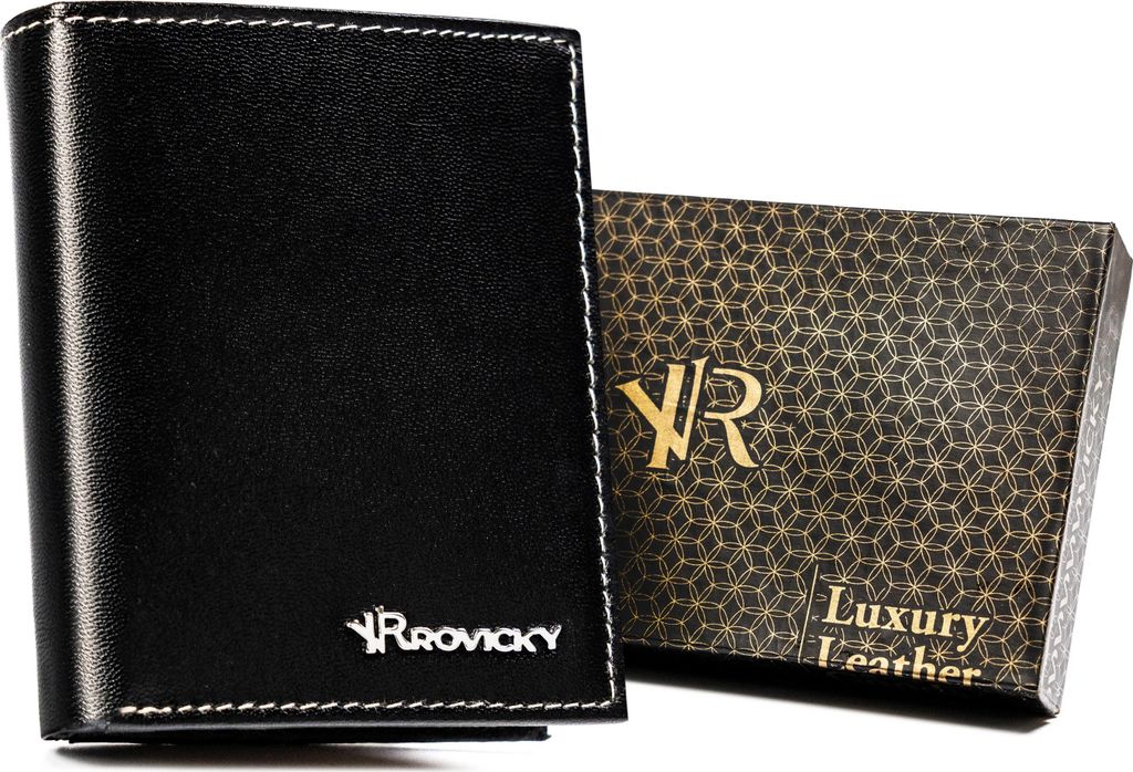 Rovicky | Kleines Portemonnaie, aus Leder, für Männer, Schwarz, 8.5x10.5 cm