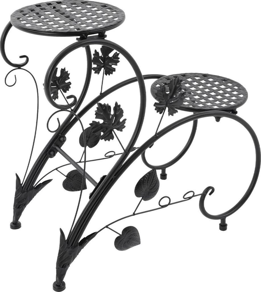 Pflanzenständer 2er-Set - Metall Blumenständer - Für Flur, Wohnzimmer, Fenster, Treppe, Innenbereich - Zum Zusammenbauen - Größe M - Schwarz