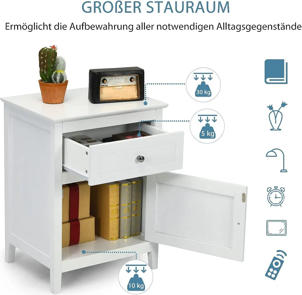 Table de Chevet Blanche Lot de 2 Petits Meubles de Rangement Lit - 3