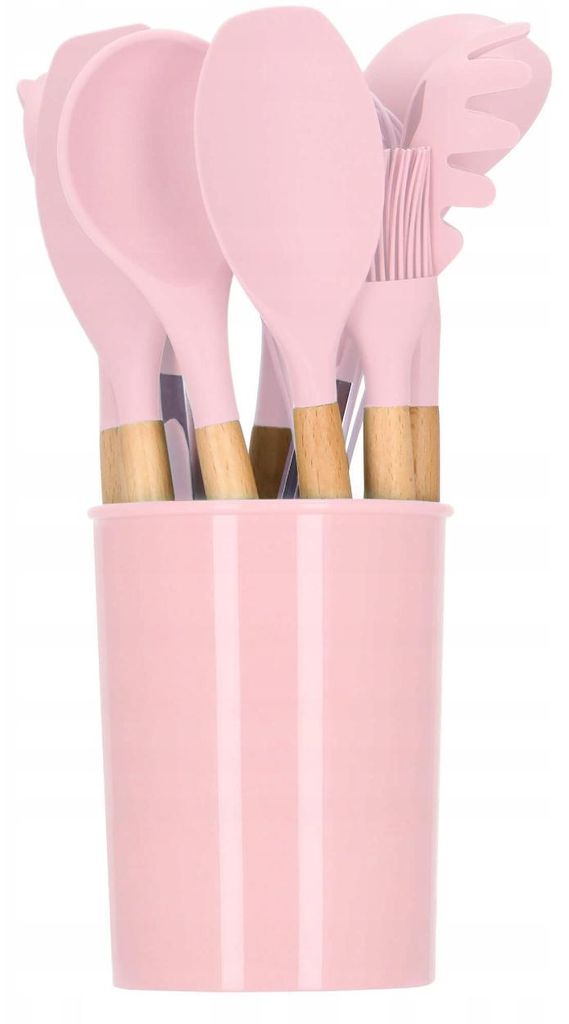 Küchenset 12 teilig Silikon Bambus rosa modernes Design Produktbild 