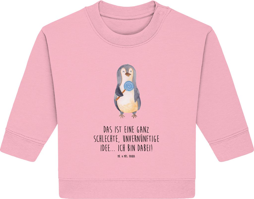Mr. & Mrs. Panda Organic Baby Pullover Pinguin Lolli 6. - 12. Monat - Baumwolle Pink - Geschenk, Bullover, Süßigkeiten, Rabauke, Unvernünftig, S...