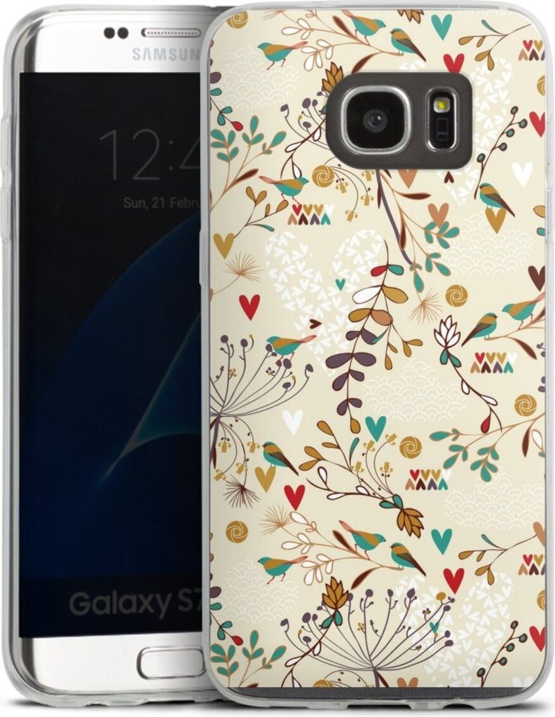 DeinDesign Slim Hülle für Samsung Galaxy S7 Edge Silikon Case Ultra Dünn Handyhülle Blumen Retro Vogel