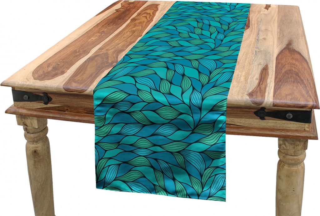ABAKUHAUS Teal Tischläufer, Abstract Wave Ozean Motiv, Esszimmer Küche Rechteckiger Dekorativer Tischläufer, 40 x 180 cm, Blue Mint Grün
