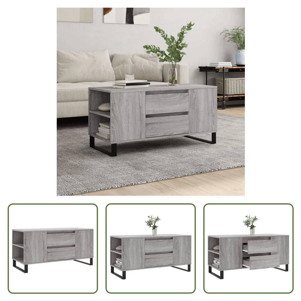 Tavolino da Salotto Moderno 102x50 cm Grigio Sonoma Wood