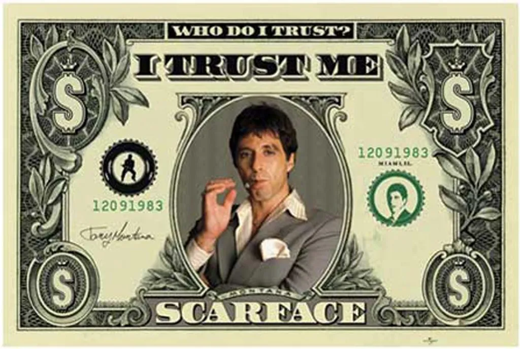 Affiche Scarface Dollar et Kit de Fixation Murale en Aluminium 93,5cm