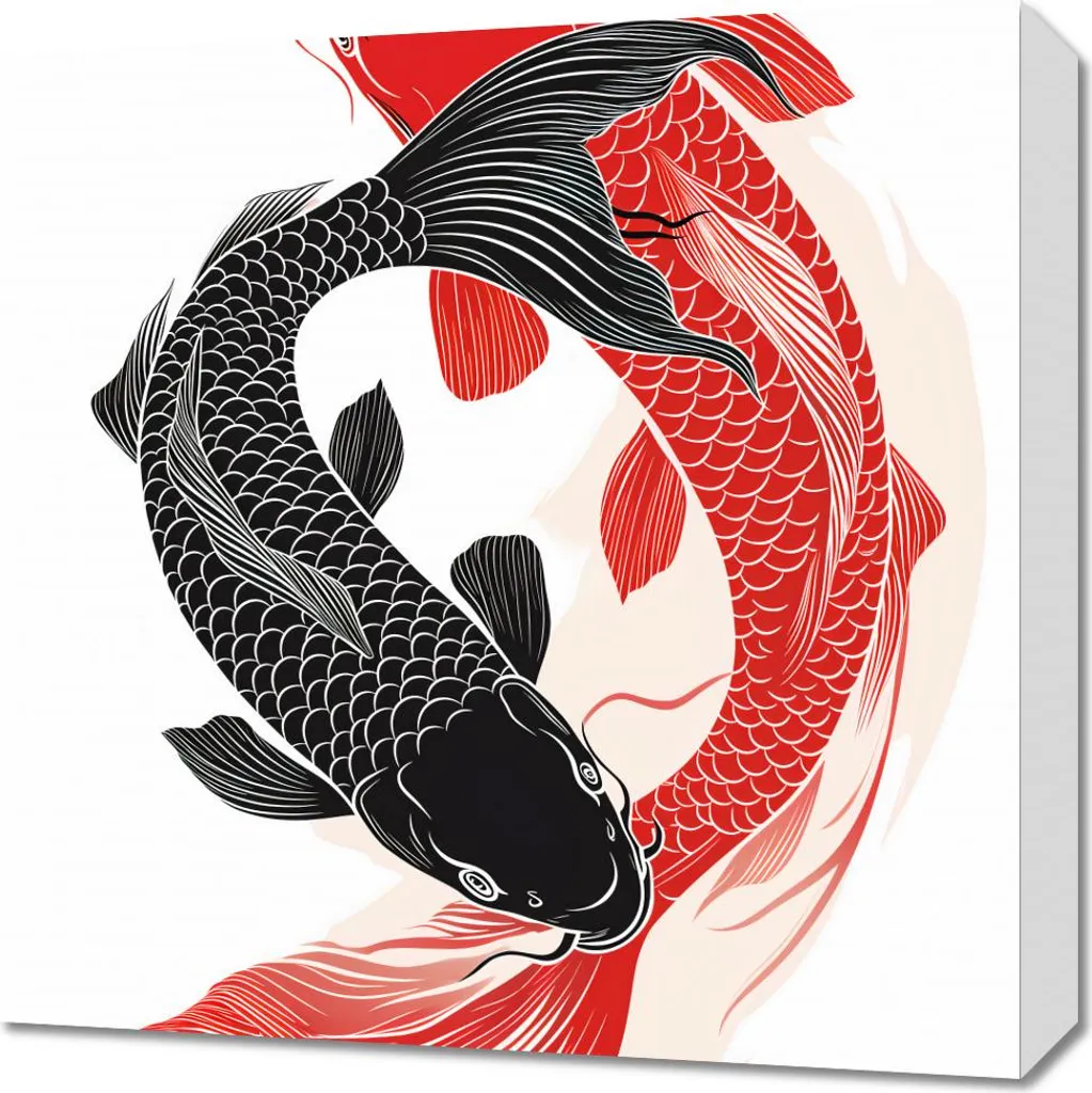 Quadro 50x50 cm Yin e Yang Koi - Tela Feng Shui per Arredo Zen