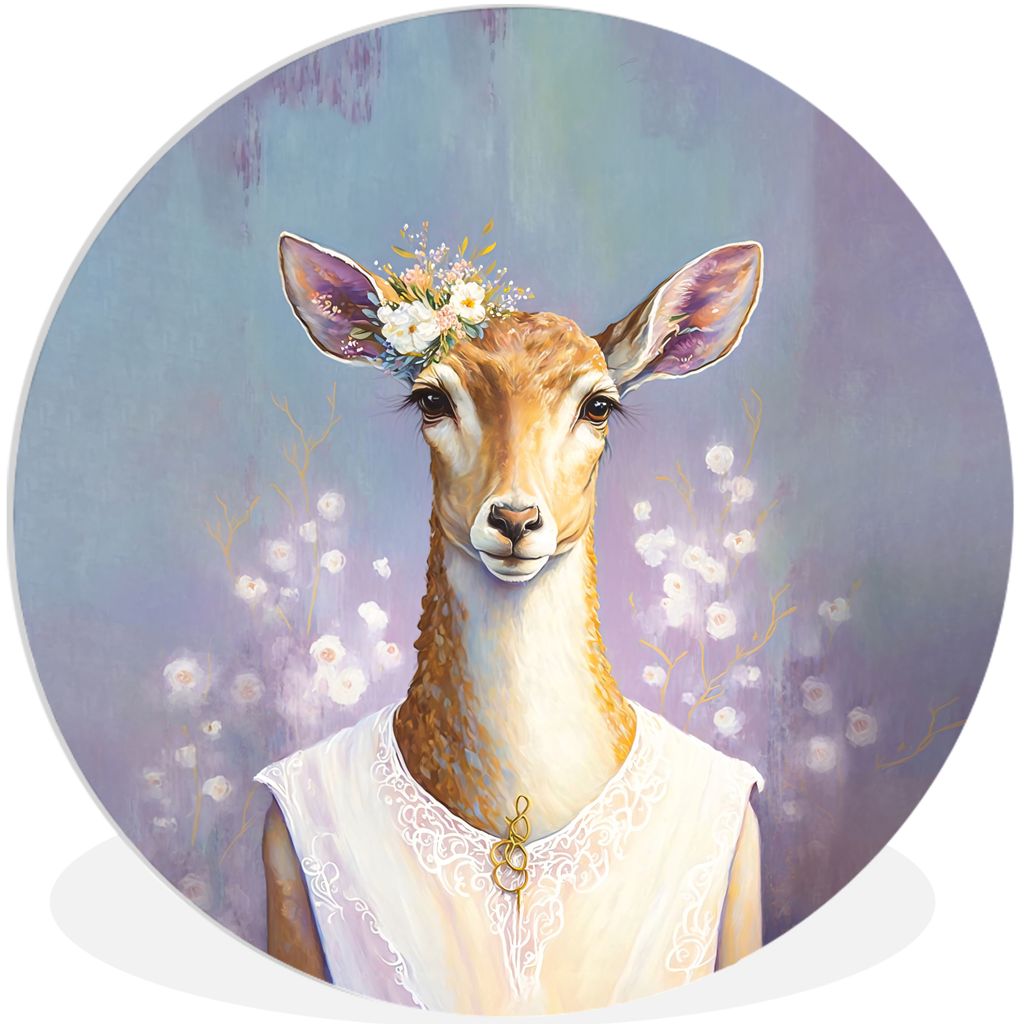 MuchoWow Rundes Wandbild - Runde Bilder Hirsche - Blumen - Gemälde - Porträt - Tiere Ø 90 cm Kreis Wanddekoration Kunststoff - Wandkreis - Wan...
