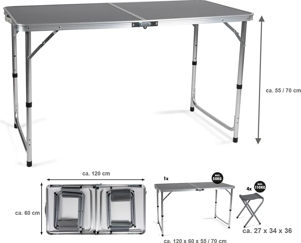 Table de camping pliable Camp Active compacte avec 4 sièges intégrés - 11