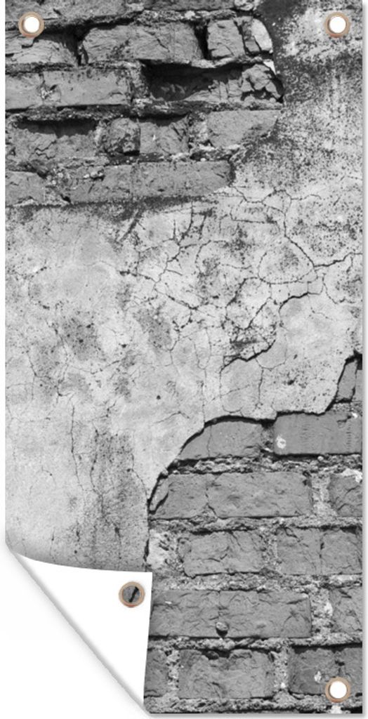 MuchoWow 80x160 cm Outdoor-Poster Gartendeko Sichtschutz Garten Poster für den Garten Wand - Backstein - Beton - Schwarz - Weiß