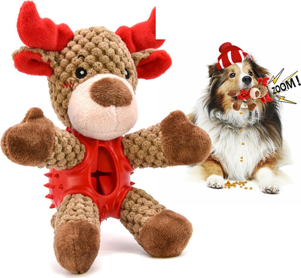 Hunde Plüschtier 3-in-1 interaktives Lecken von Essen Reinigung Zähne quietschendes Spielzeug Reines Natürliches Rindfleisch Geruch Gummi Hausti...
