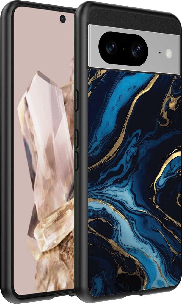 Geeignet für Google Pixel 8 Pro Telefon Fall mit Marmor Druck - TPU zurück Abdeckung Fall Gold blau Marmor Design - Gold Blau - Smartphonica
