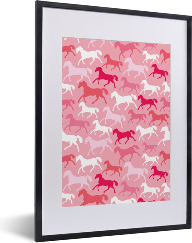 MuchoWow MuchoWow Gerahmtes Poster Pferde - Rosa - Silhouette - Mädchen - Kinder - Mädchen 30x40 cm - Poster mit zchwarzem Bilderrahmen - Wan...