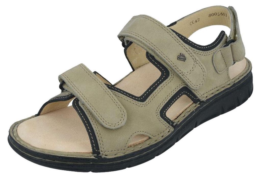 Finn Comfort Sandale Wanaka-Soft 81540-903075, Nubukleder, Beige-Schwarz, Fußbett zum Wechseln 47