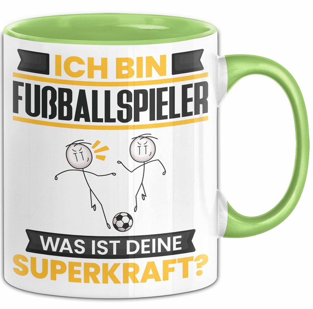 Fußballspieler Tasse Geschenk für Fußballspieler Geburtstag Lustiger Spruch Kaffee-Becher Was Ist Deine Superkraft (Grün)