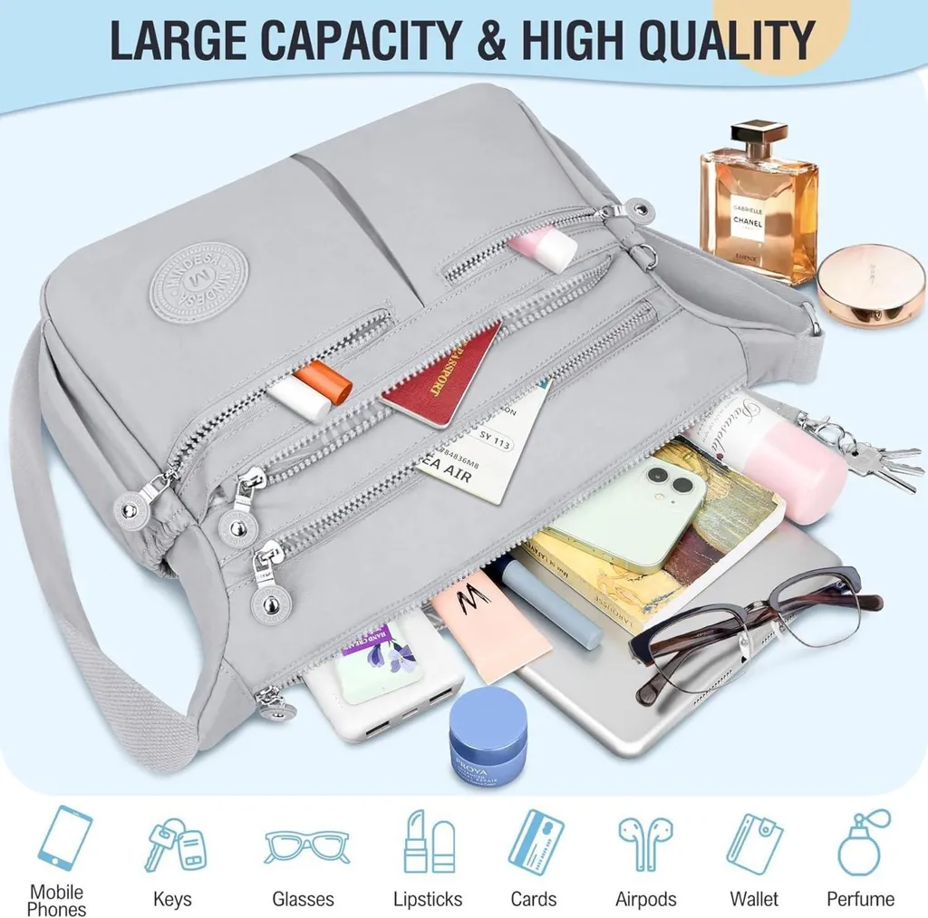 Borsa a Tracolla TEUEN Grande per Viaggi - Nylon Antifurto e Impermeabile - 3