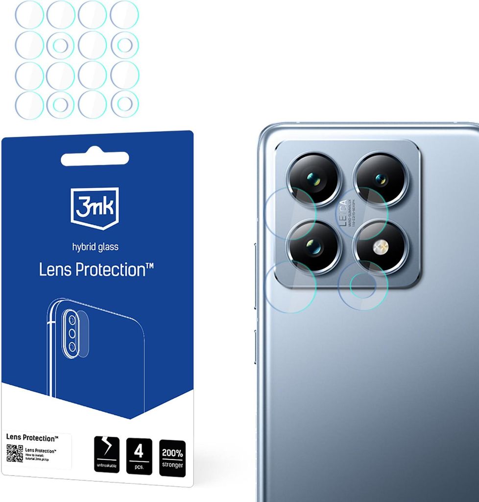 A product packaging for lens protection for a smartphone, with a smartphone showing the camera lenses.
