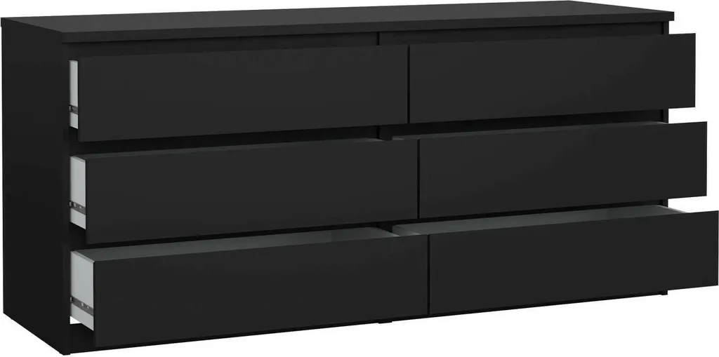 Commode Noire 154cm Aci avec 6 Tiroirs Spacieux - Structure Robuste 70h