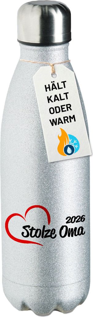 Huuraa Trinkflasche Stolze Oma 2026 Herz 500ml Silver Edelstahl Wasserflasche Trinkflasche Geschenkidee