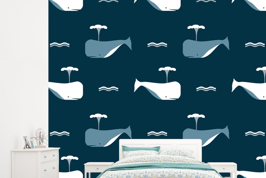 MuchoWow Fototapete für Wohnzimmer oder Schlafzimmer Wandtapete Vinyl Motivtapete Muster - Wal - Wasser - Kind - Kinder - Kinder - 245x220 cm - ...