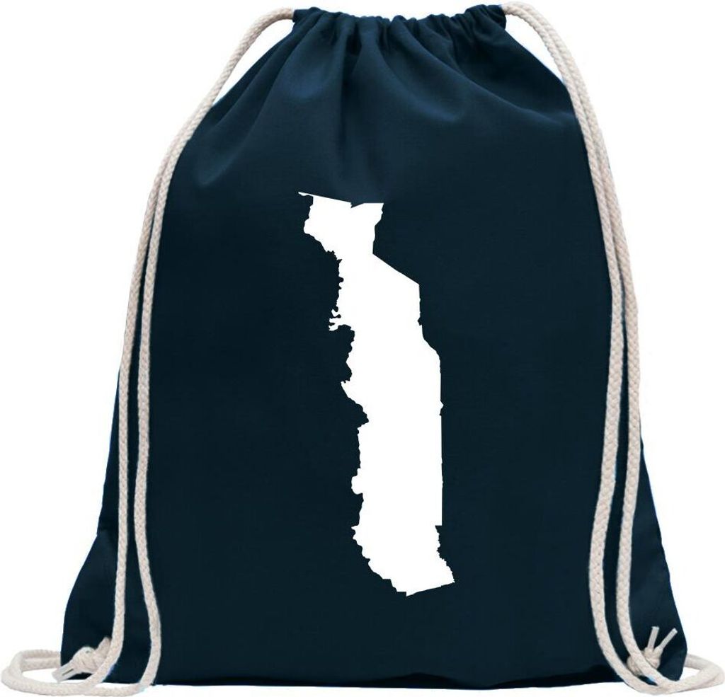 Kiwistar - Turnbeutel - dunkelblau - Togo Umriss Kontur - Fun Rucksack Sport Beutel Gymsack Baumwolle mit Ziehgurt