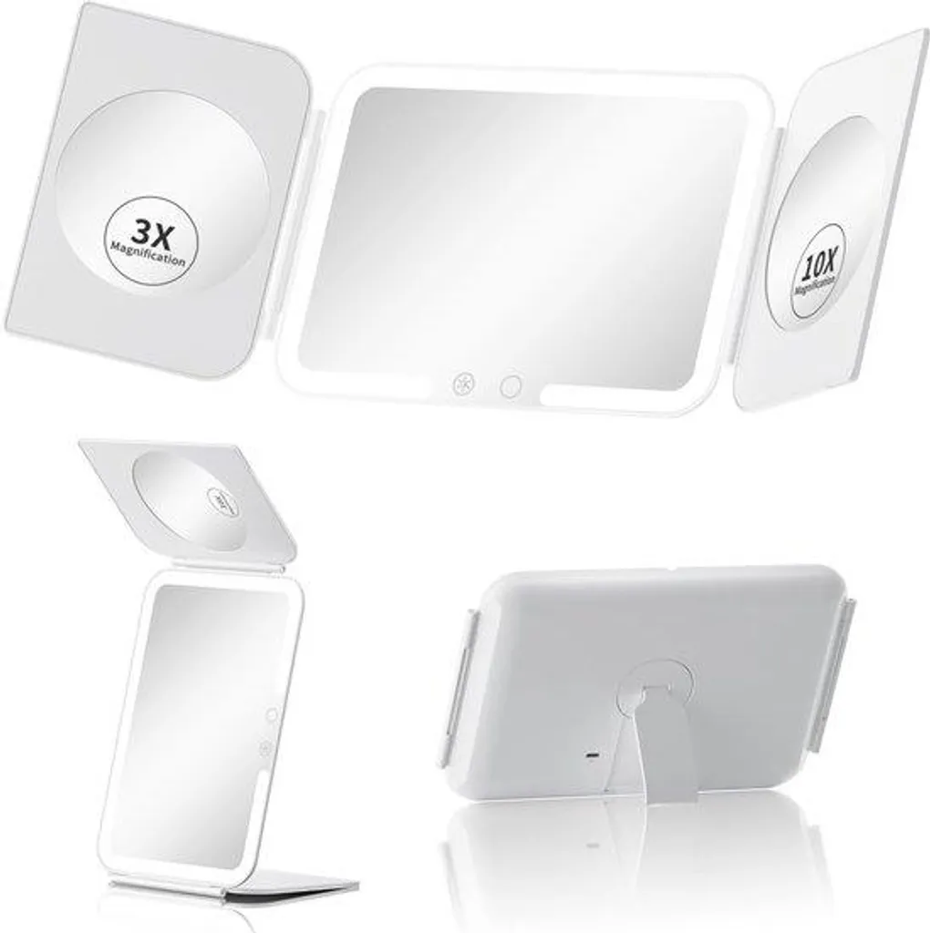 Miroir de voyage LED rechargeable avec 3 modes de lumière et pied réglable